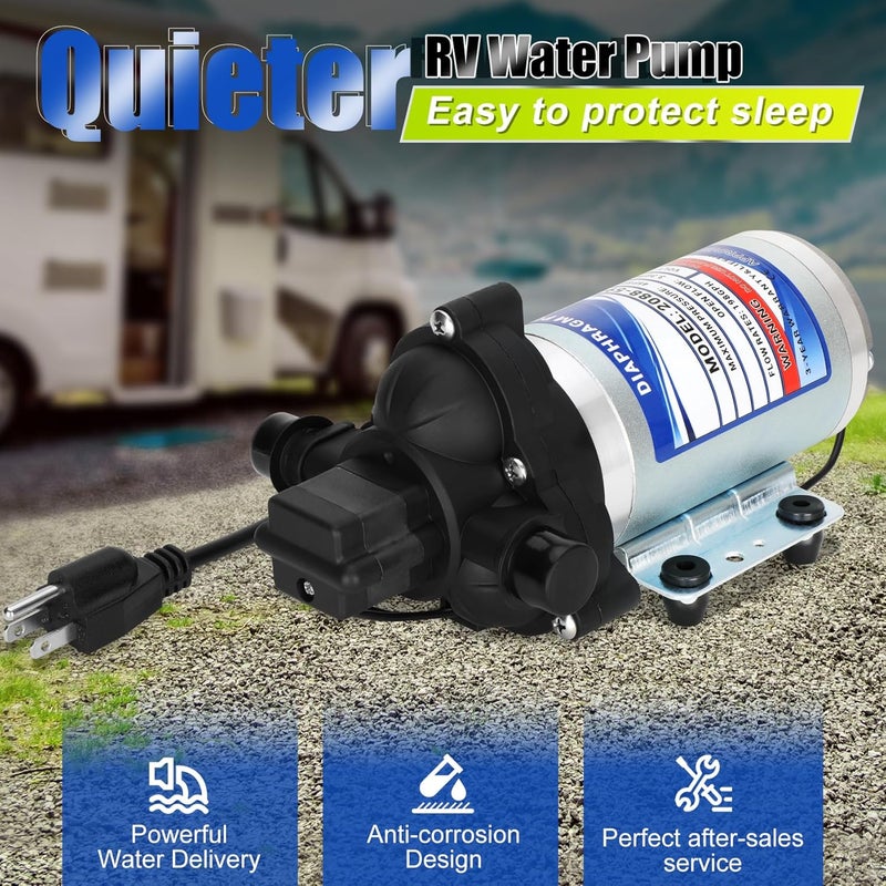 Etespie Industrial Diaphragm Water Pump 2088-594-154, 198GPH, 115V AC, 1/2in, Portable Electric Utility Water Pump 45PSI/3.1Bar, 3.3GPM/11.4LPM, Fit for Beverage and Water Applications, Water Pressure - Image 3